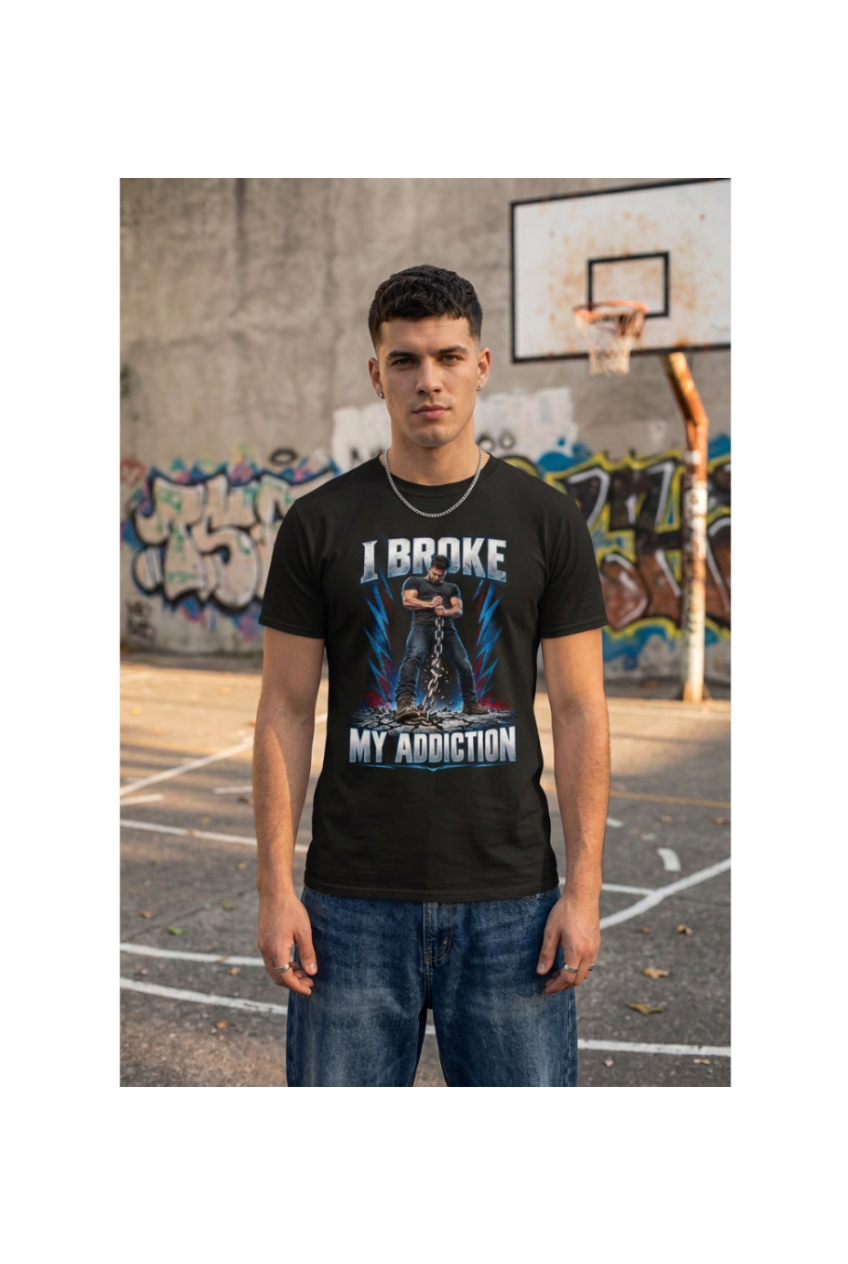 Streetwear-styled male model in the black tee at a graffiti-lined basketball court