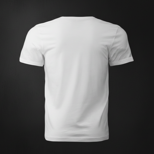 White Tee Back on Dark Marble