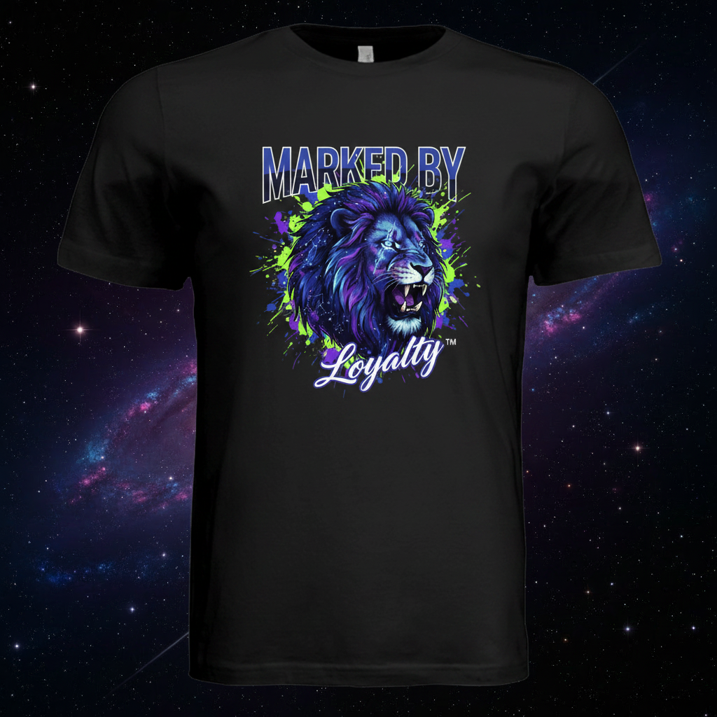 Black Cosmic Lion Tee - Front on Galaxy