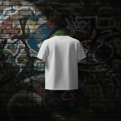 Clean White Tee Back on Graffiti Wall