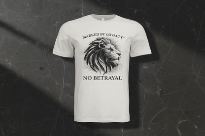 Vintage White No Betrayal Tee Front on Dark Marble