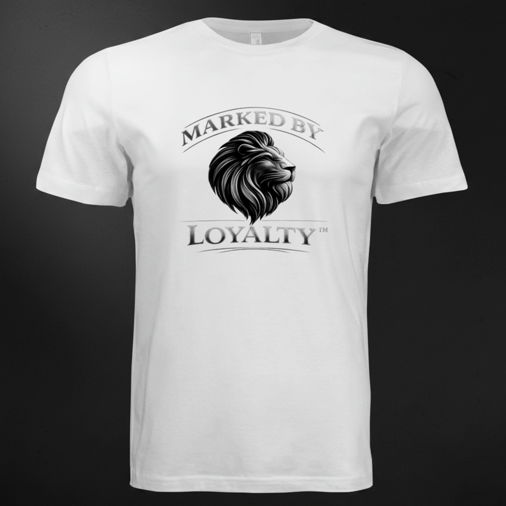 White Lion Tee Front on Dark Marble