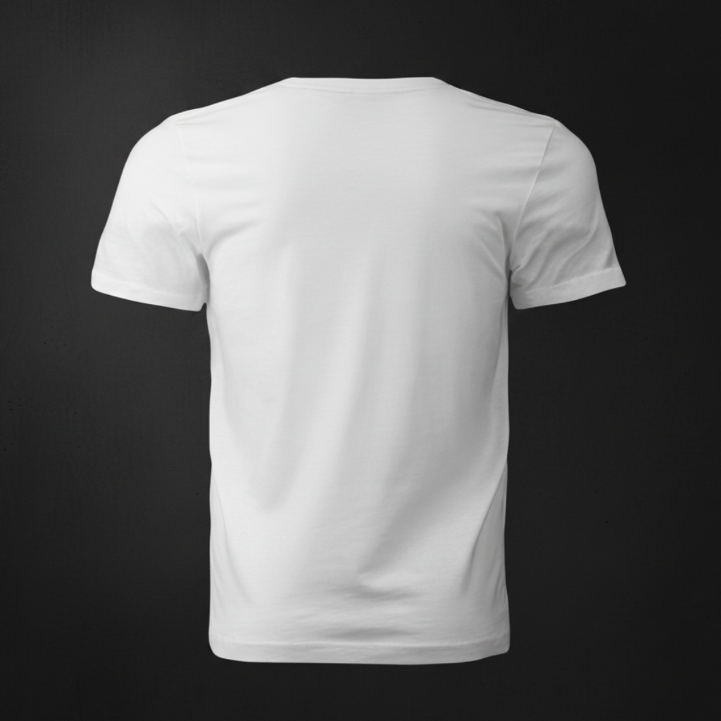 White Tee Back on Dark Marble