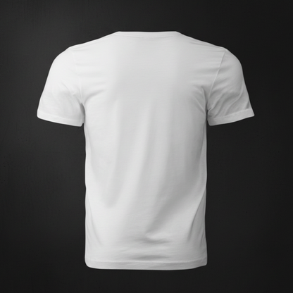 White Tee Back on Dark Marble